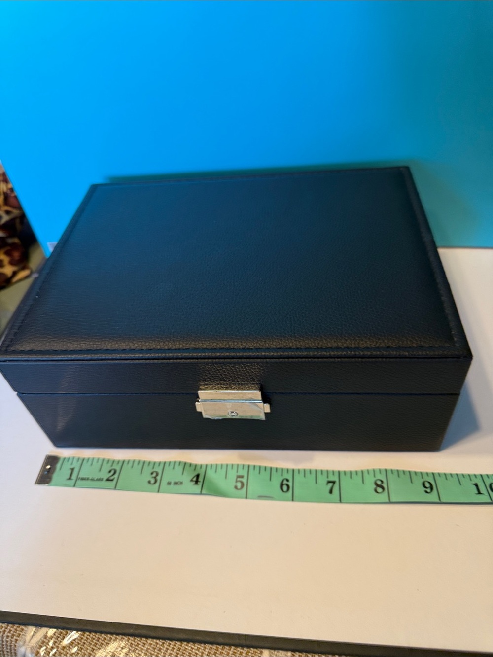 Black Leather Accessory Box with Silver Lock